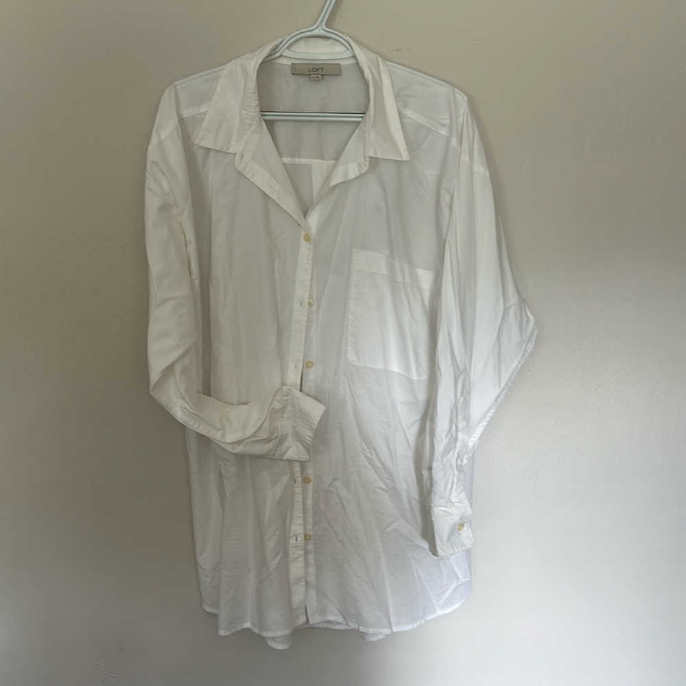 LOFT Button Down Tunic Blouse White size XL Large